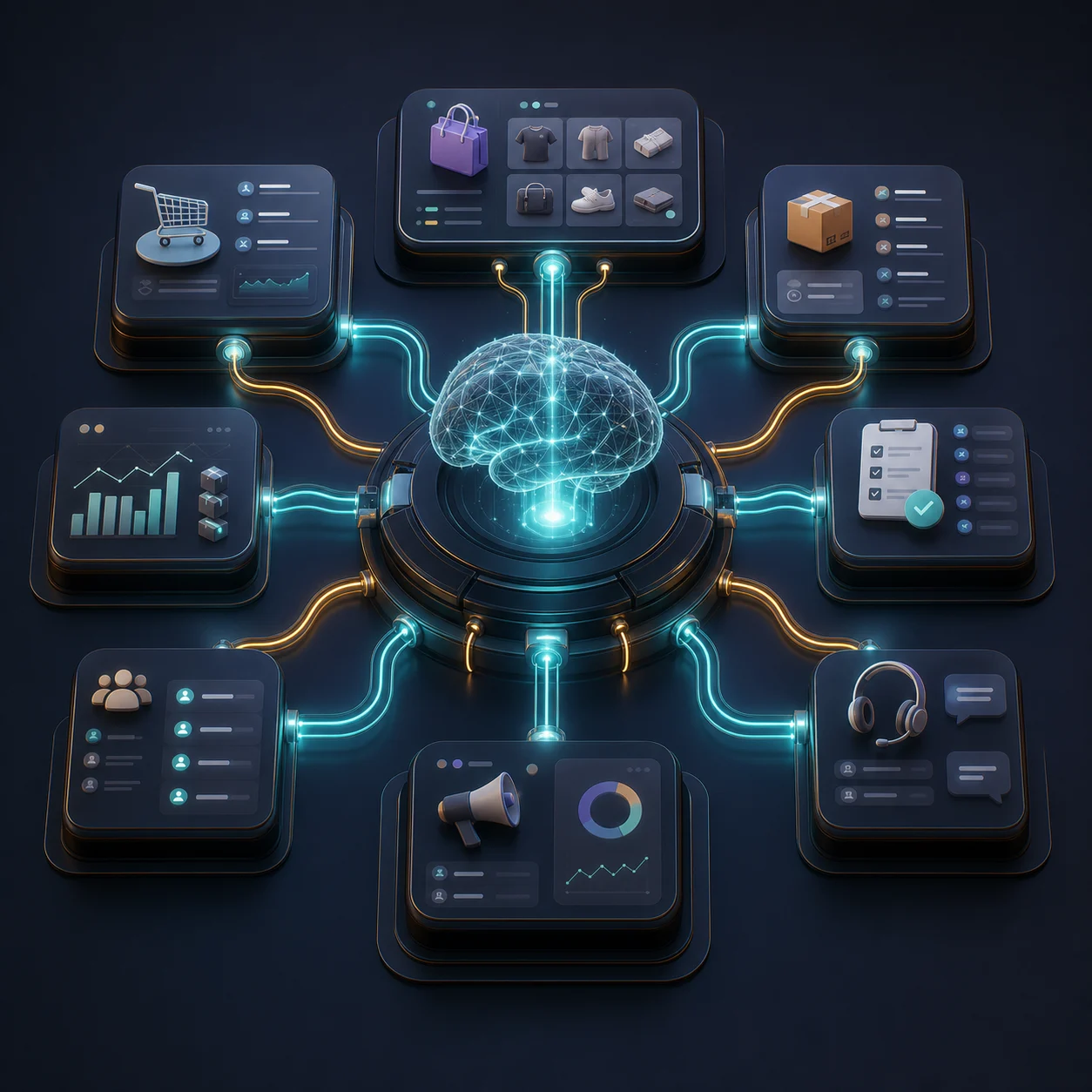AI Store OS connecting products orders inventory campaigns support and analytics
